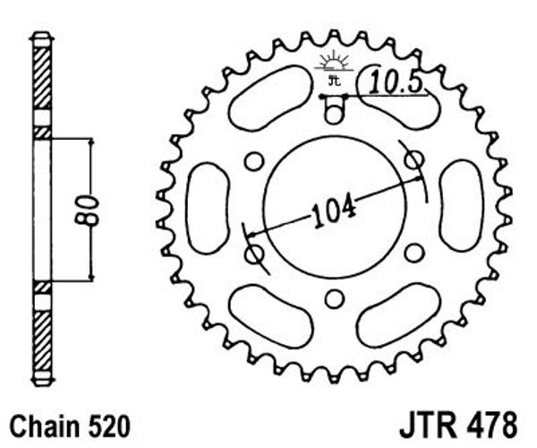 JT звезда задняя JTR 478.43 (ZX-6R &#039;05-16, Z750 &#039;04-12, Z750R &#039;11-12)